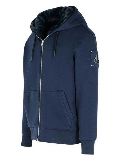 Felpa con cappuccio Moose Knuckles Classic Bunny da uomo blu con interno effetto pelliccia MOOSE KNUCKLES | M32MS6002017